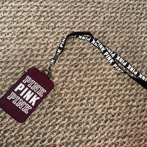 PINK Victoria's Secret Black and Burgundy Lanyard